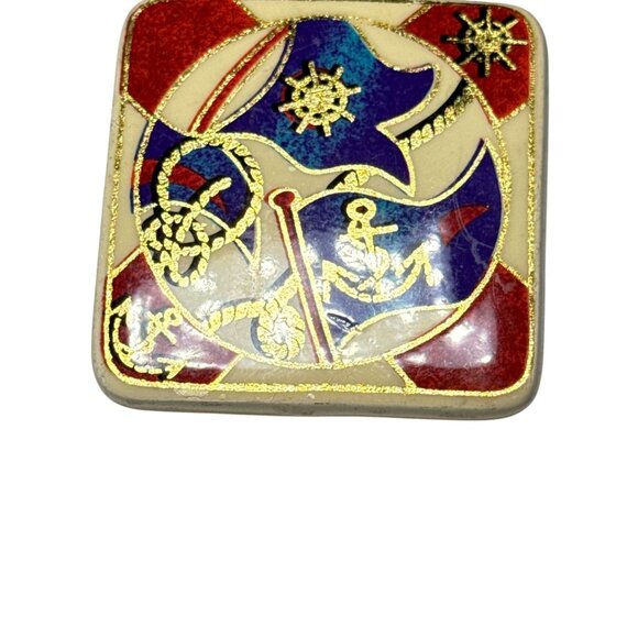 Vintage Nautical Ceramic Tile Trivet Anchor Rope Wheel Maritime Decor - Picture 5 of 6